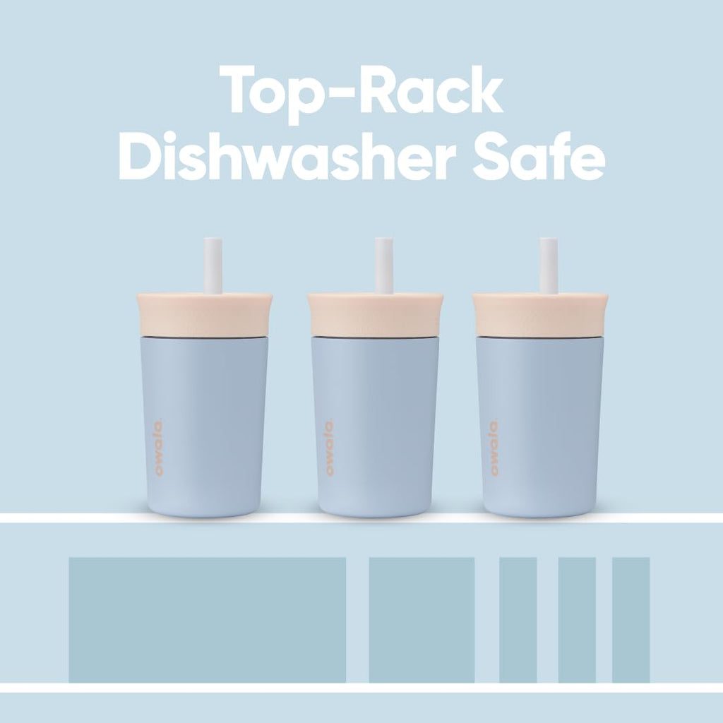 Owala Kids 12 oz Insulated Stainless Steel Tumbler – Tan & Blue Seas the Day, Spill-Resistant Lid, Easy Clean
